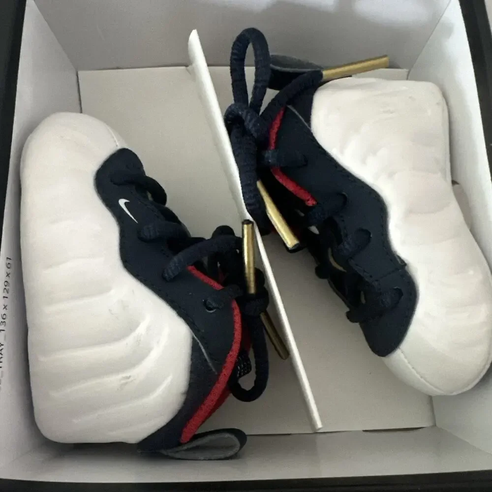 NIKE LITTLE POSITE ONE FOAMPOSITES OLYMPIC RED WHITE BLUE SHOES BABY BOY SIZE 1C